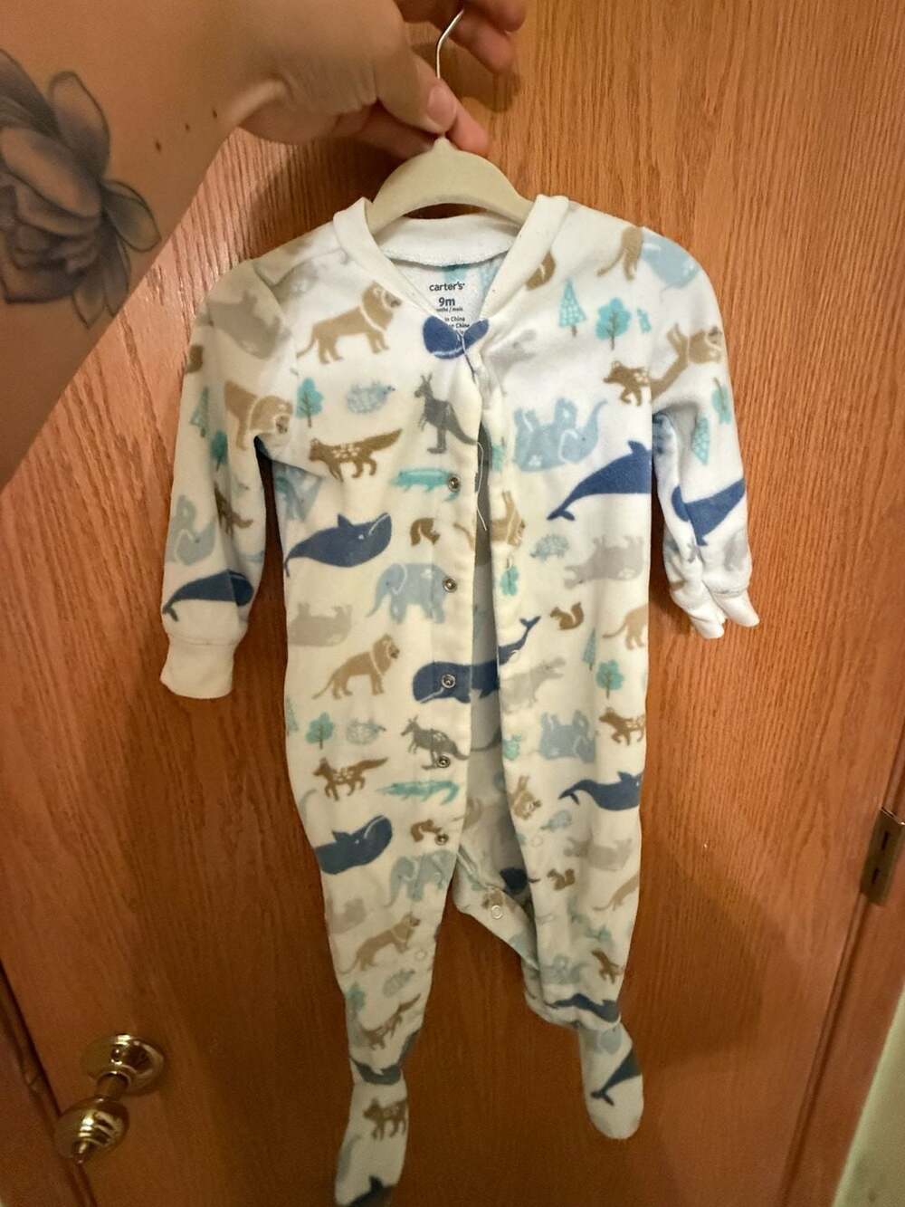 Carter's Fleece Sleep & Play Size 9m Animal Print Footed Pajamas